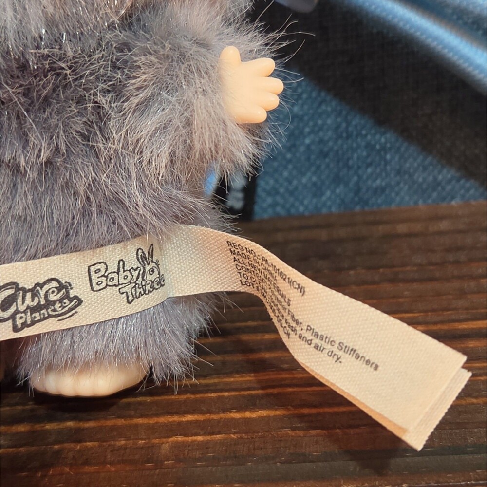 Baby Three Super Mini Bunny Letter S Gray Plush Bag Charm Pendant - Picture 14 of 16